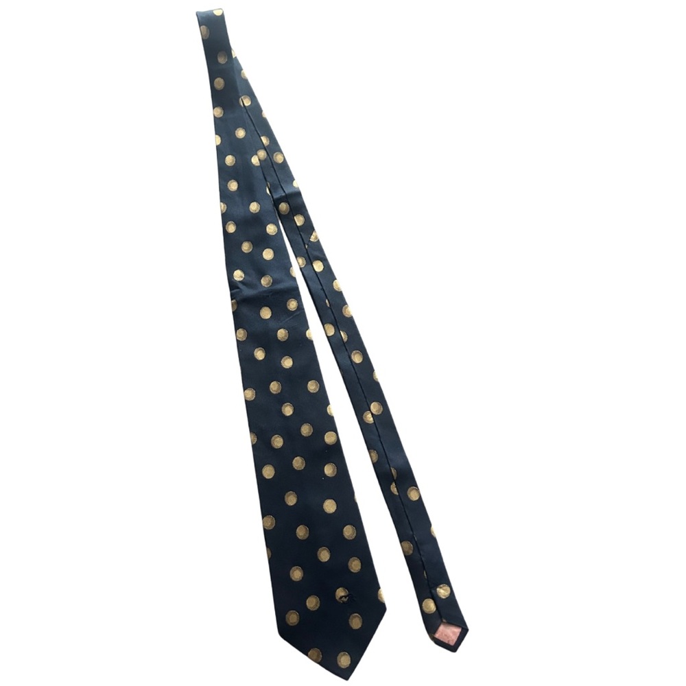 Oscar de la Renta Silk Tie | Navy / Gold Polka Dot